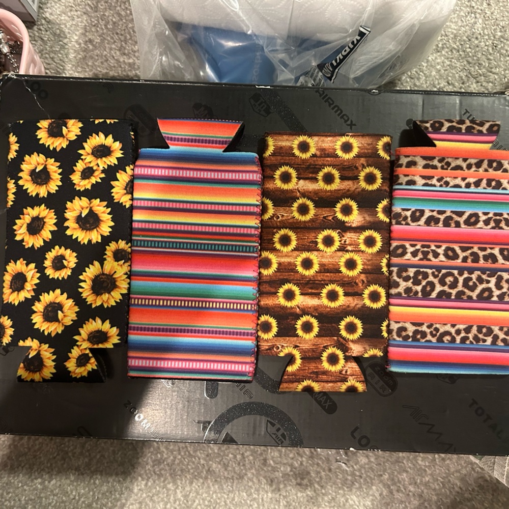 New 4 pack of slim can koozie cheetah and floral